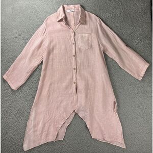 Gigi Moda Linen Tunic Womens One Size Pink Button Up Front and Back